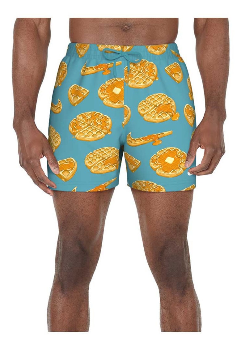 Pantaloni scurti de baie model Volley - talie elastica - albastru-galben - material usor