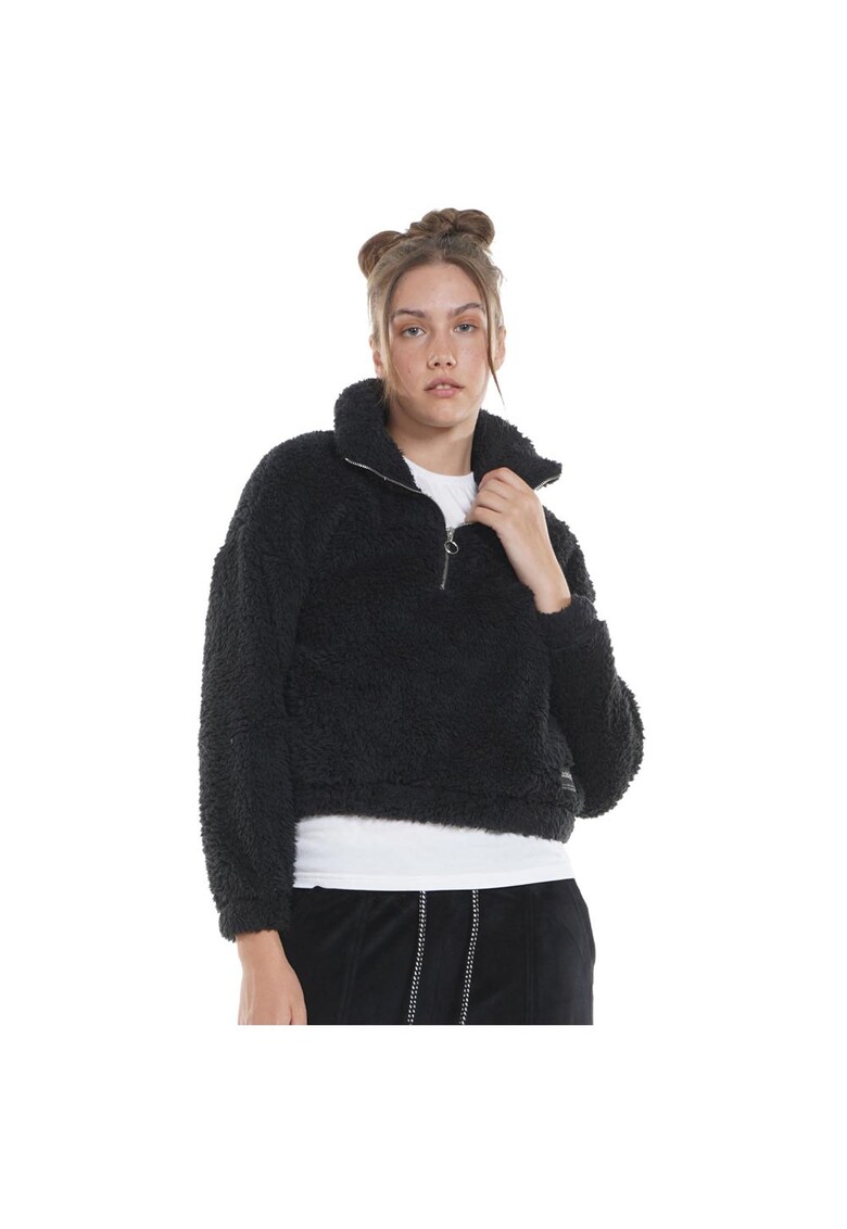 Hanorac sport guler inalt - poliester - negru -
