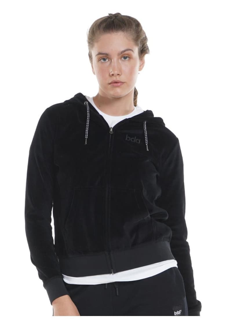 Geaca dama catifea - gluga - neagra - bumbac -