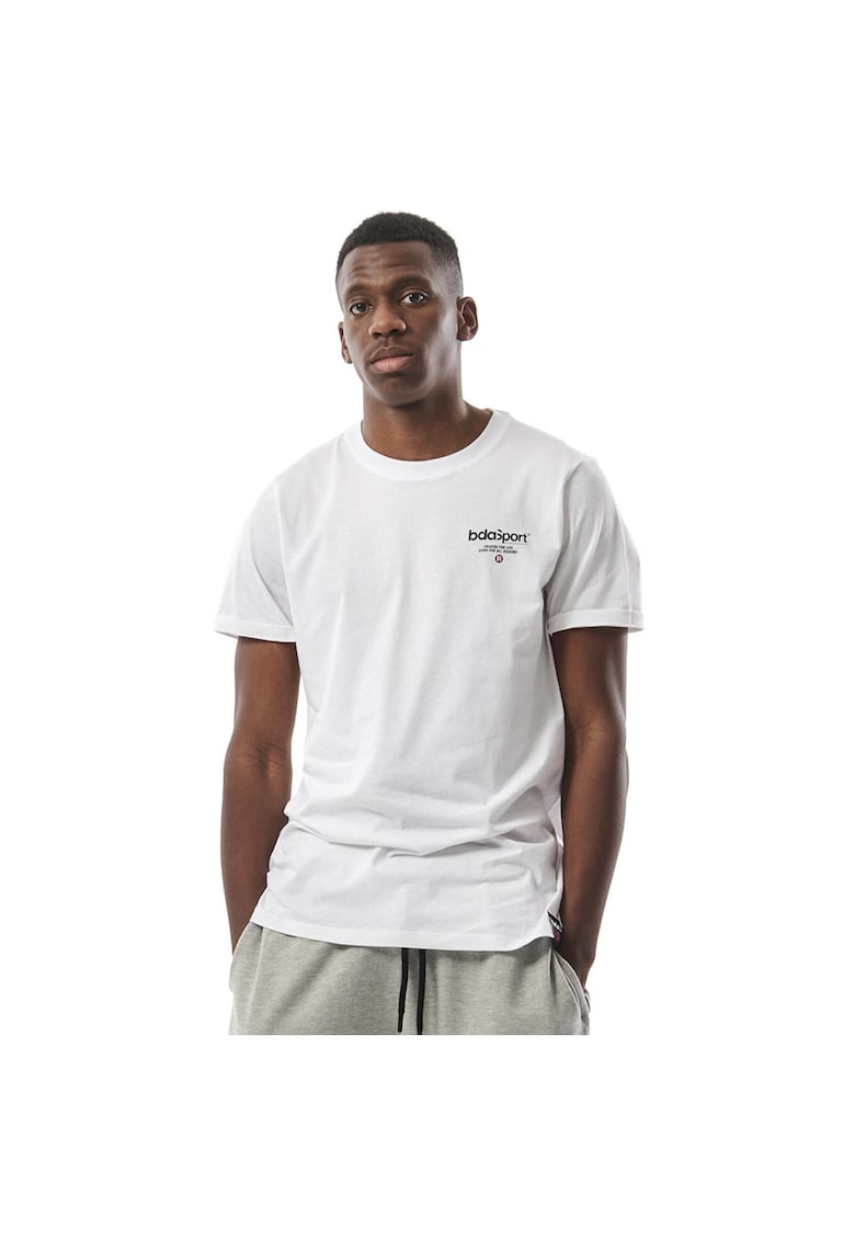 Tricou sport barbatesc croiala dreapta - imprimeu logo - alb - bumbac