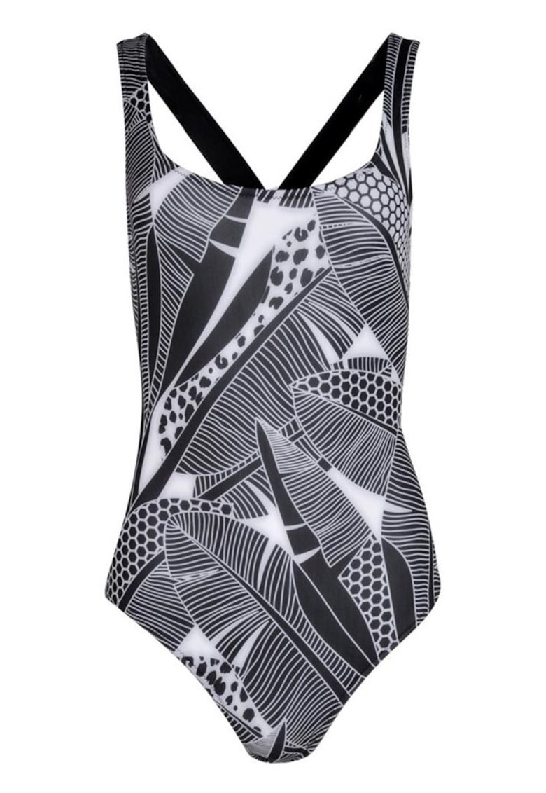 Costum de baie dama bretele subtiri - alb-gri - poliester - elastan
