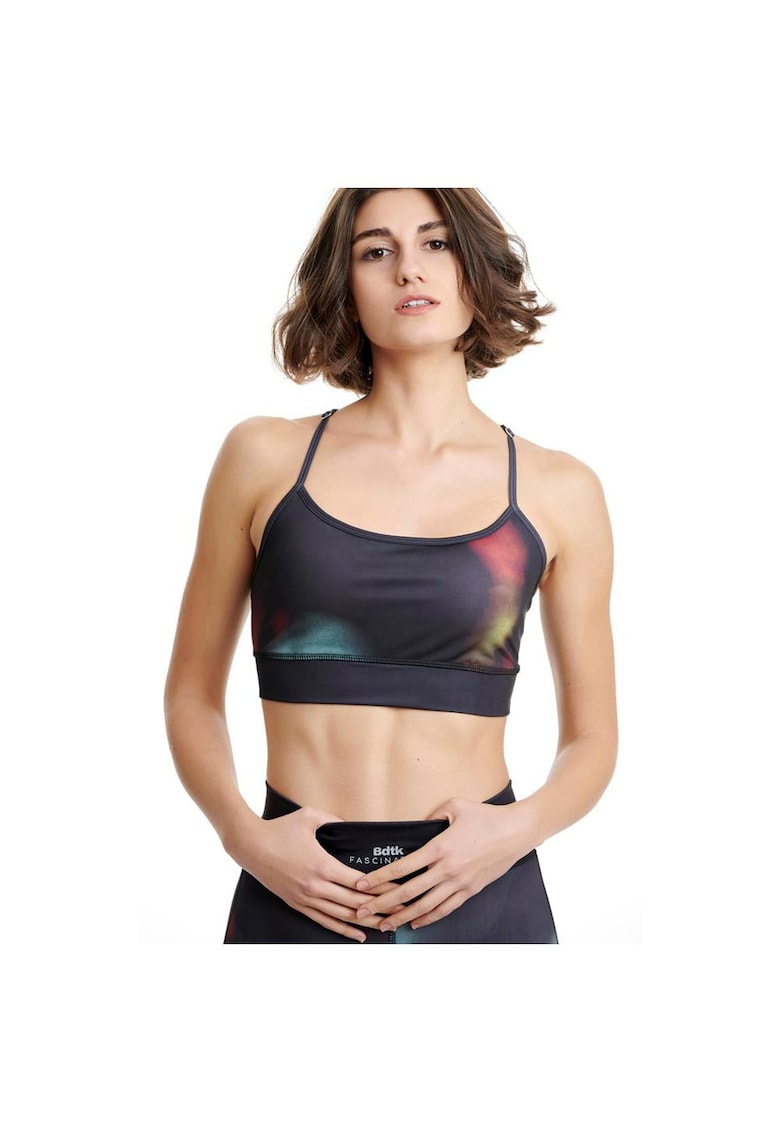 Bustiera sport FASCINATION - cu intarituri - imprimeu integral - neagra - poliester-elastan -