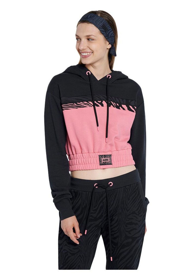 Hanorac scurtdama gluga - elastic la maneci - bumbac/poliester - negru/roz -