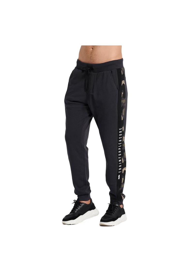 Pantaloni sport barbatesti talie elastica - 2 buzunare - bumbac/poliester - negru -