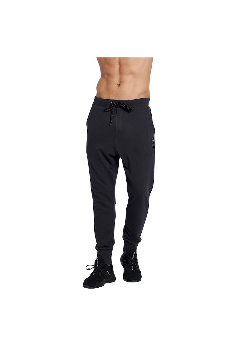 Pantaloni sport barbatesti 1212-952400 - cu elastic in talie - bumbac/poliester - negru -