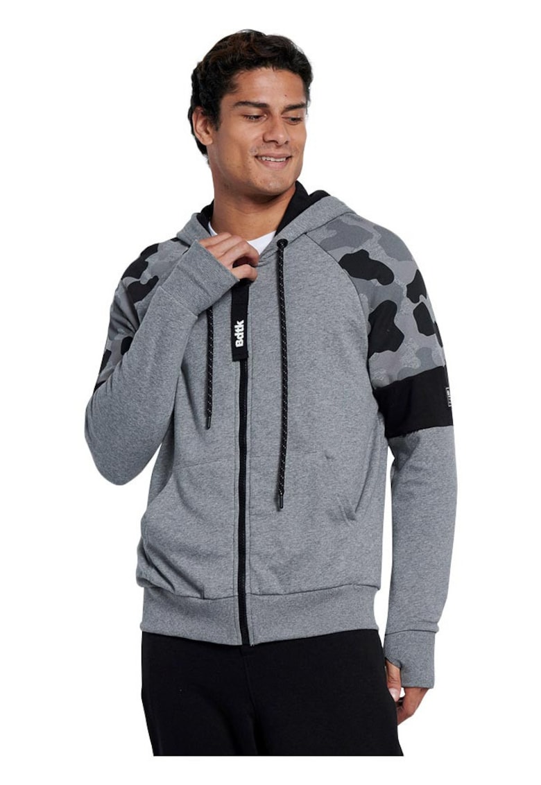 Hanorac barbat - gluga - fleece interior - gri - bumbac -