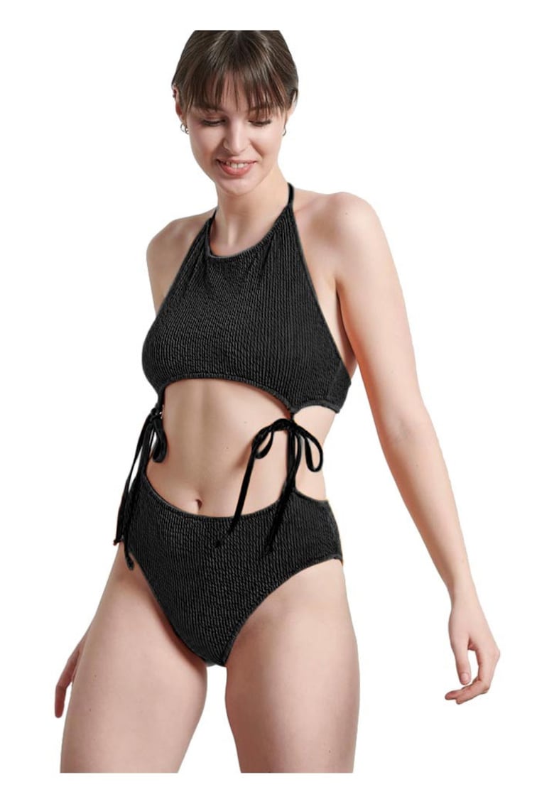 Costum de baie sireturi reglabile - Negru