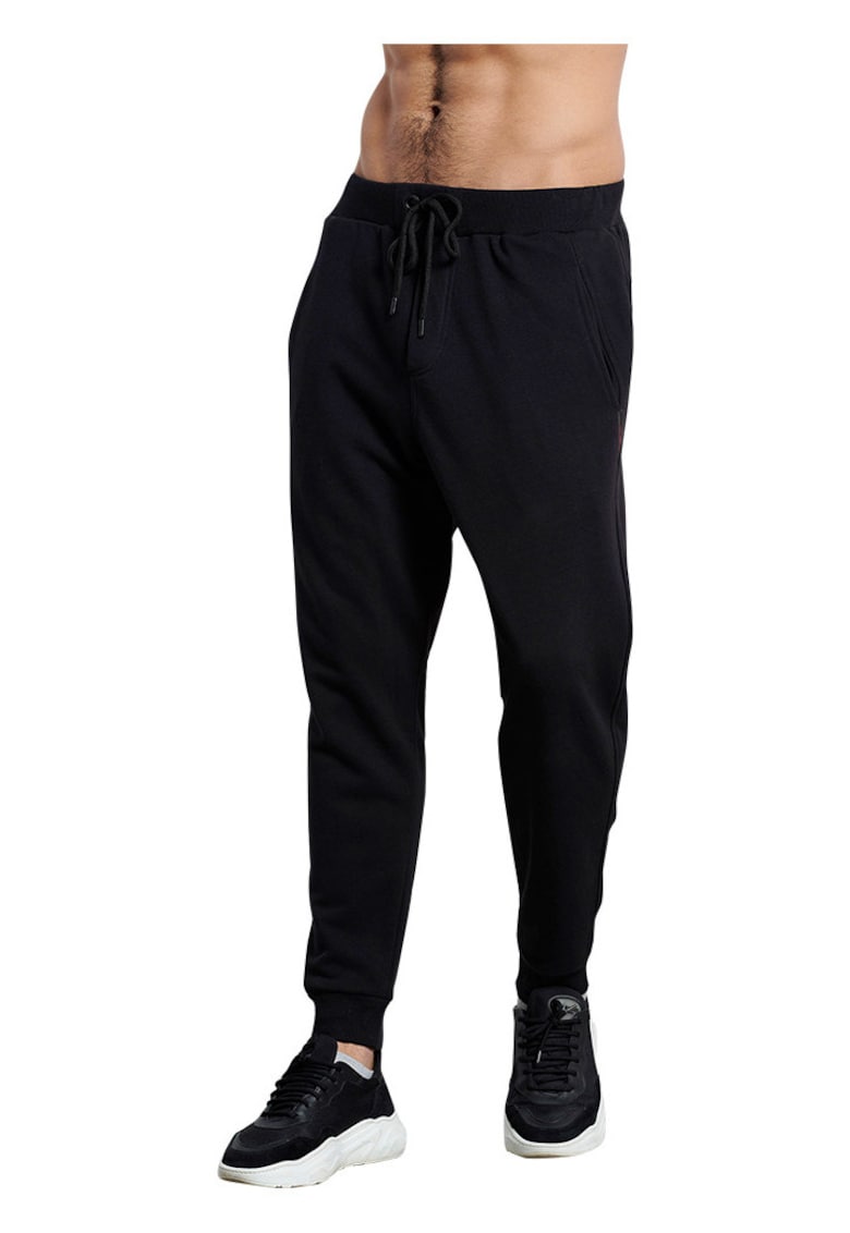 Pantaloni barbati jogger - elastic talie si baza - negru - bumbac si poliester -