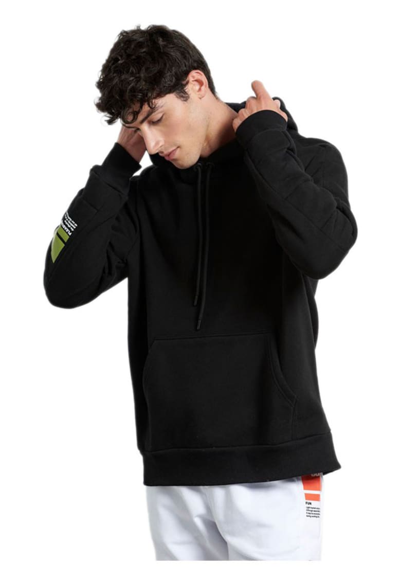 Hanorac negru - bumbac - captuseala fleece - detaliu matlasat - snururi de strangere