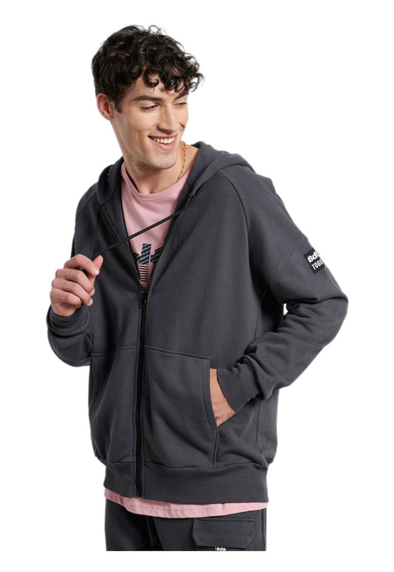 Hanorac gri - bumbac - fleece moale - gluga ajustabila - buzunare laterale -