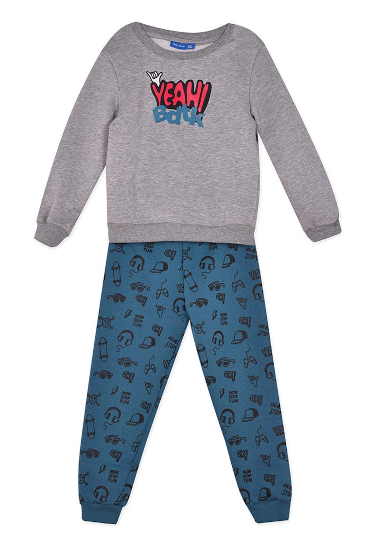 Set pentru bebelusi bluza cu imprimeu - trening cu imprimeu integral - gri-albastru - bumbac-poliester
