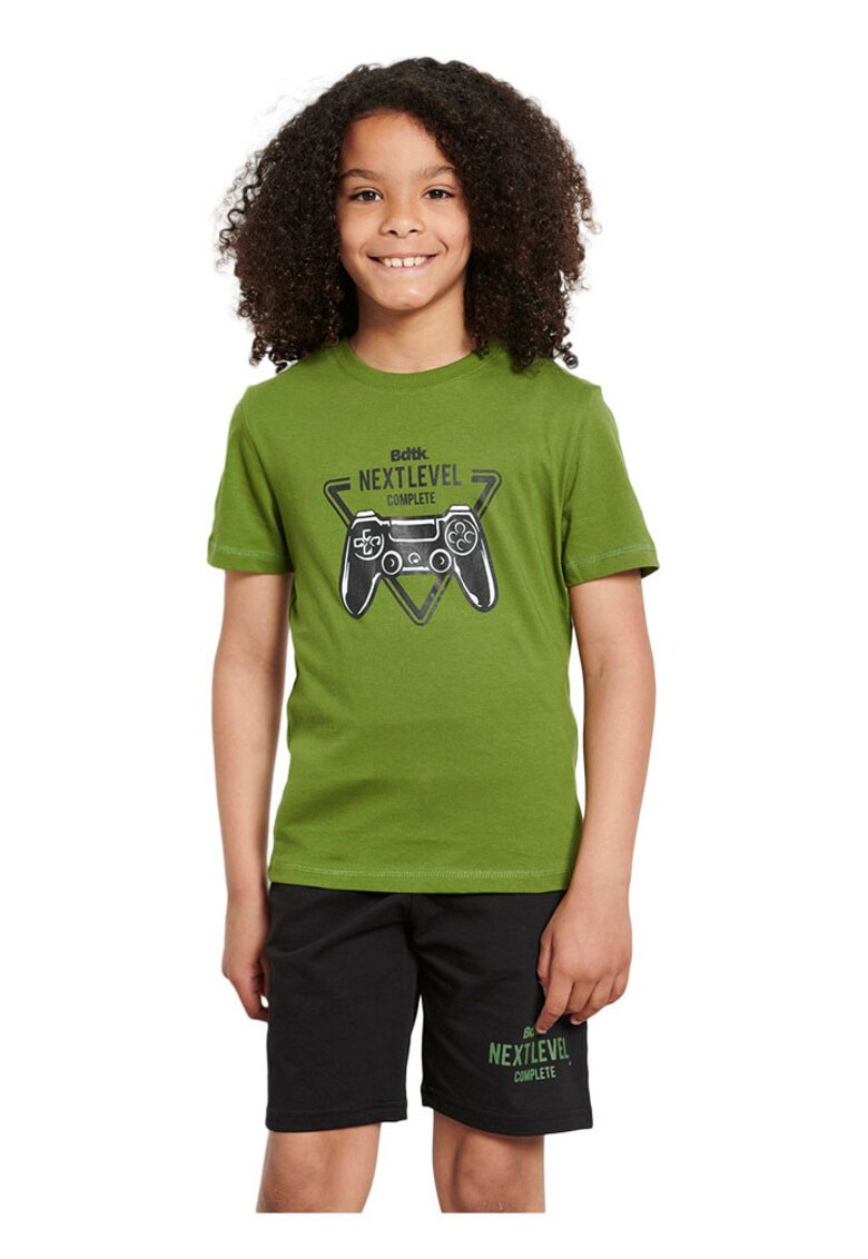Compleu copii - tricou maneca scurta - pantaloni scurti - negru/verde - bumbac/poliester -