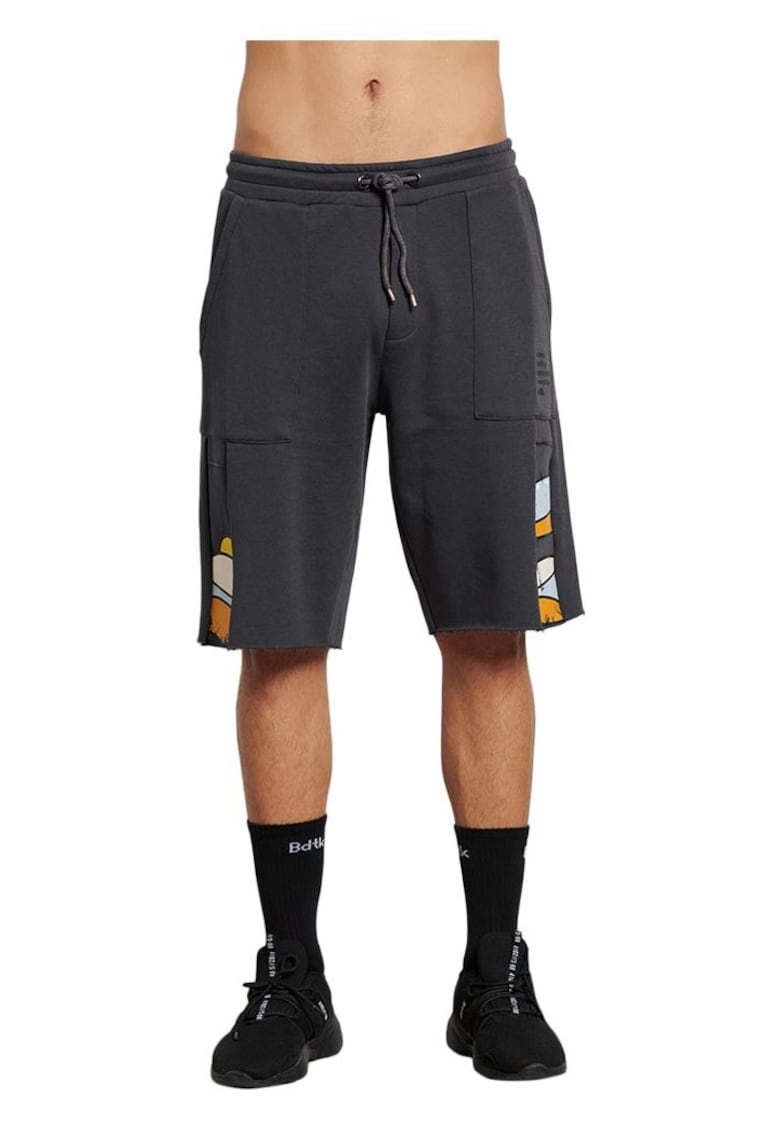 Pantaloni scurti barbati Vitro - talie elastica - imprimeu - gri inchis - bumbac/poliester