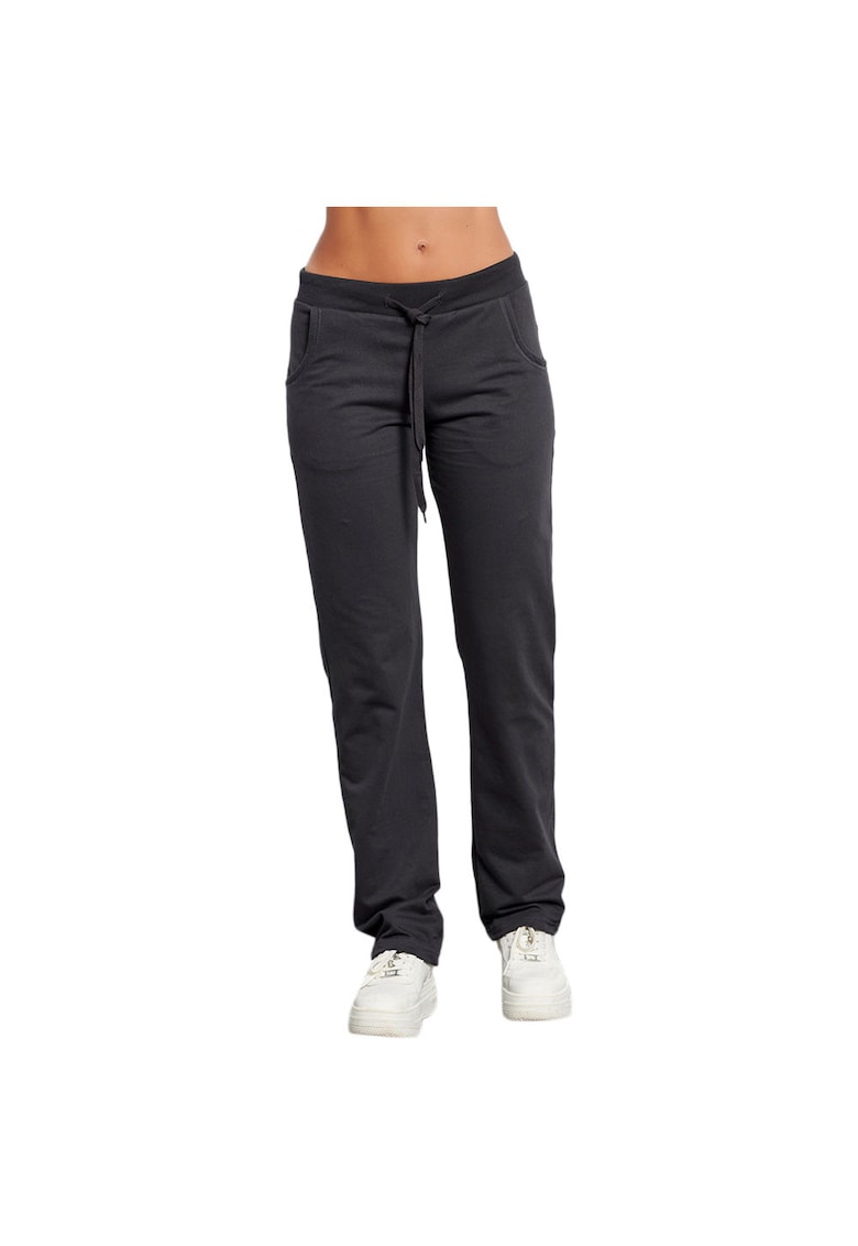 Pantaloni sport dama - talie elastica - doua buzunare - bumbac/poliester - negru -