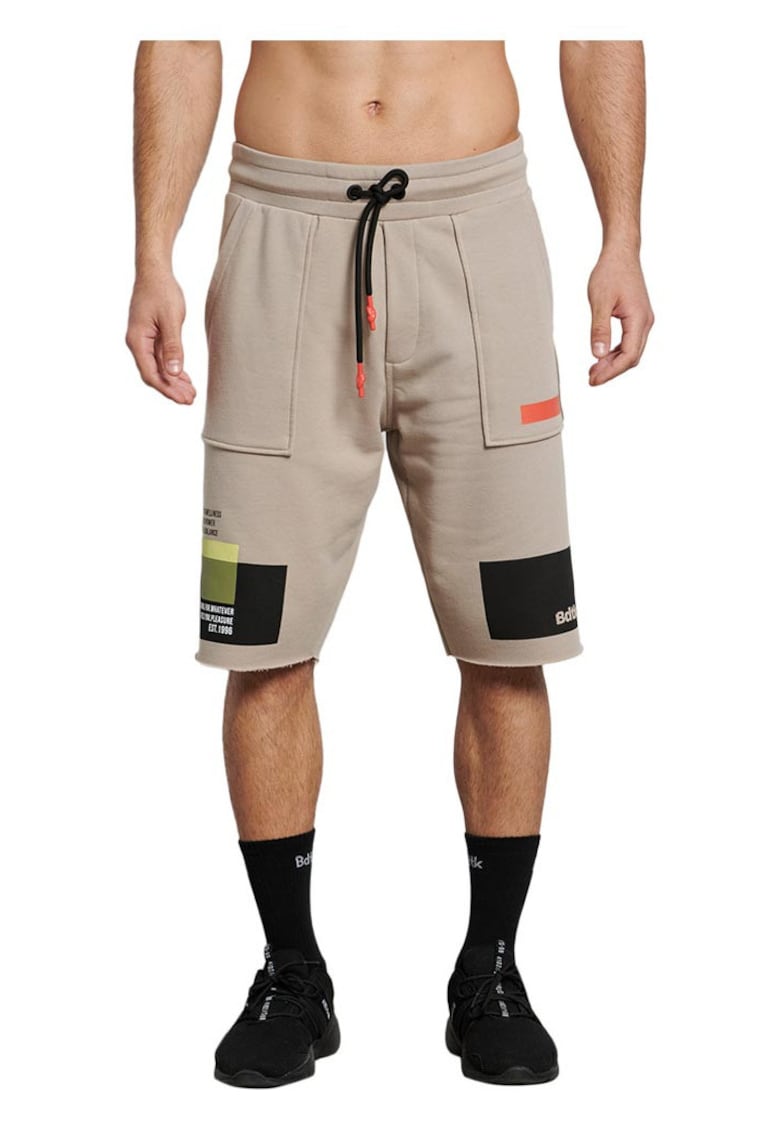 Pantaloni scurti sport - talie elastica - doua buzunare - bej - bumbac/poliester -