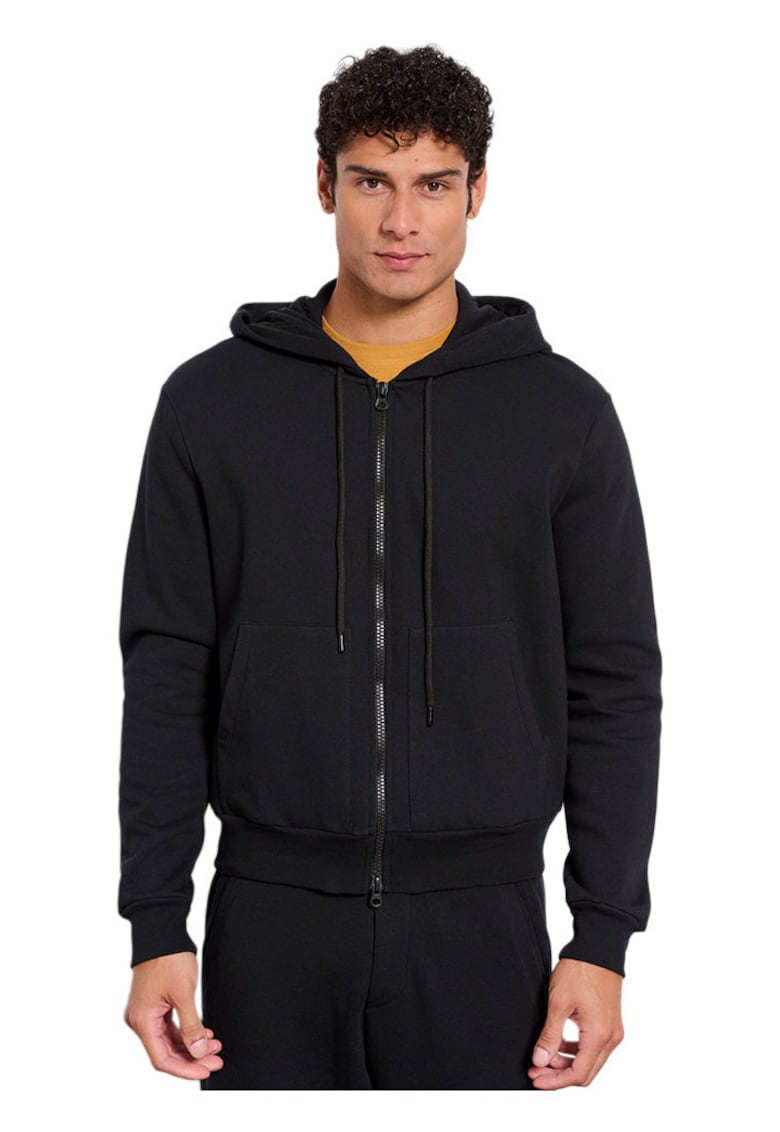 Hanorac Bdtk pentru barbati - negru - bumbac - gluga cu snur reglabil - captuseala din fleece