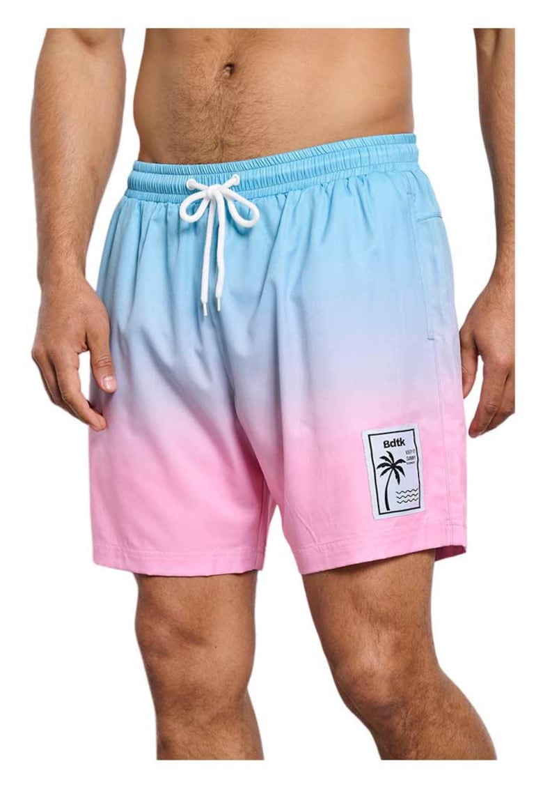 Costum de baie Bermuda barbati uscare rapida - talie elastica - poliester si spandex - Roz/Albastru