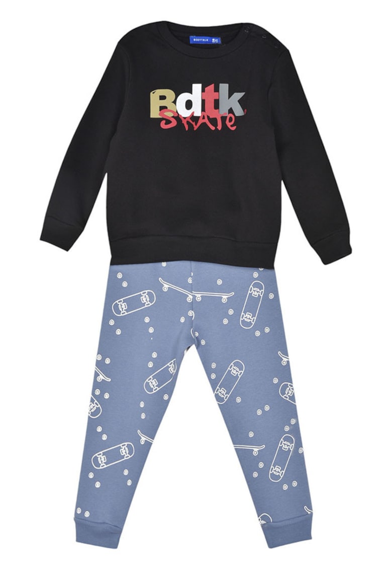 Set trening copii negru-albastru - bumbac - imprimeu distinctiv - captuseala fleece