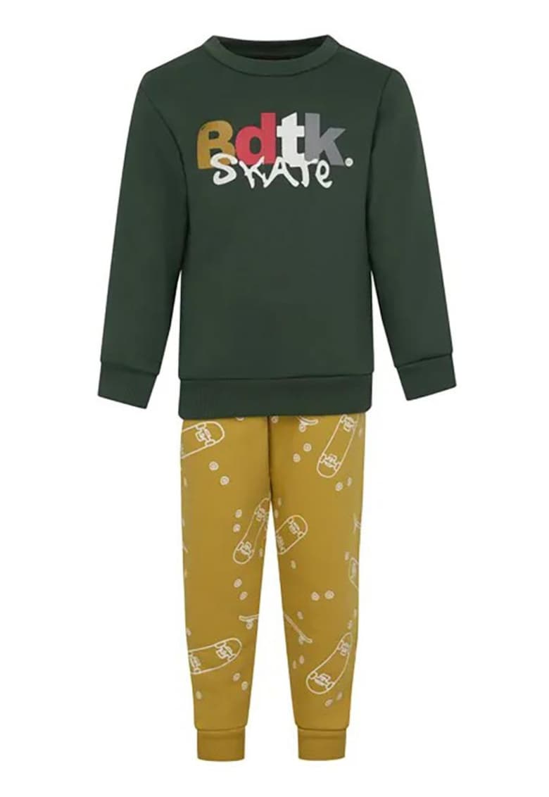 Set trening baieti verde-galben - captuseala fleece - imprimeu distinctiv - bumbac-poliester