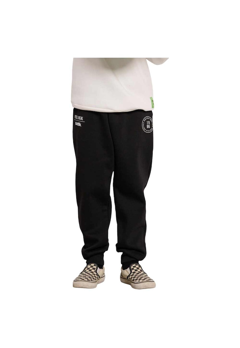 Pantaloni sport copii fleece interior - imprimeu - bumbac/poliester - negru