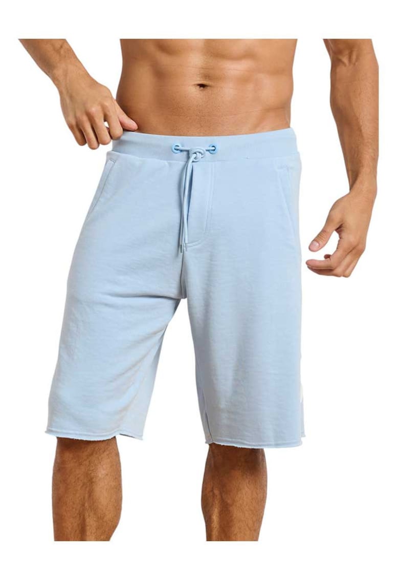 Pantaloni scurti talie elastica - doua buzunare - albastru - bumbac/poliester