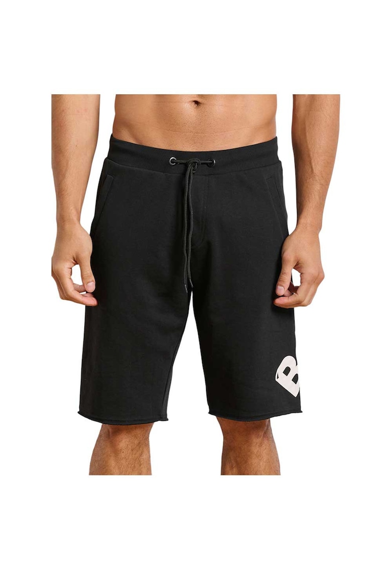 Pantaloni scurti croiala regulata - talie elastica - negru - bumbac/poliester