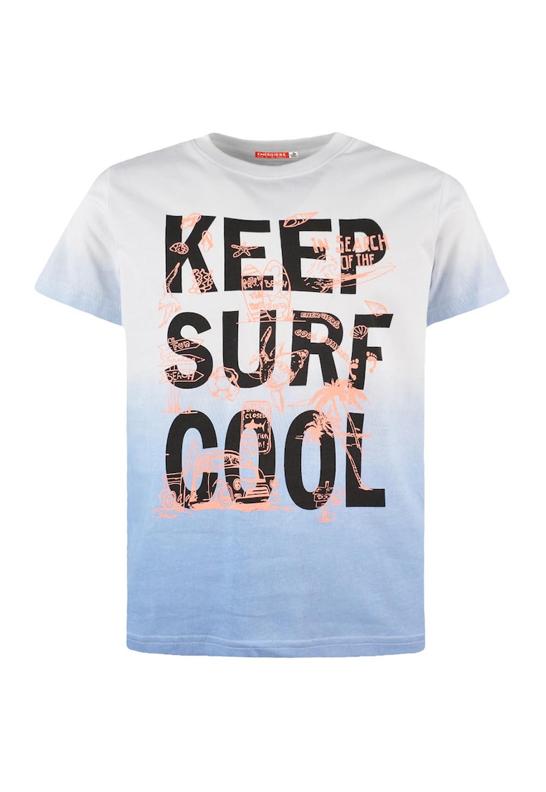 Tricou copii dip dye - imprimeu Keep Surf - alb-albastru - bumbac