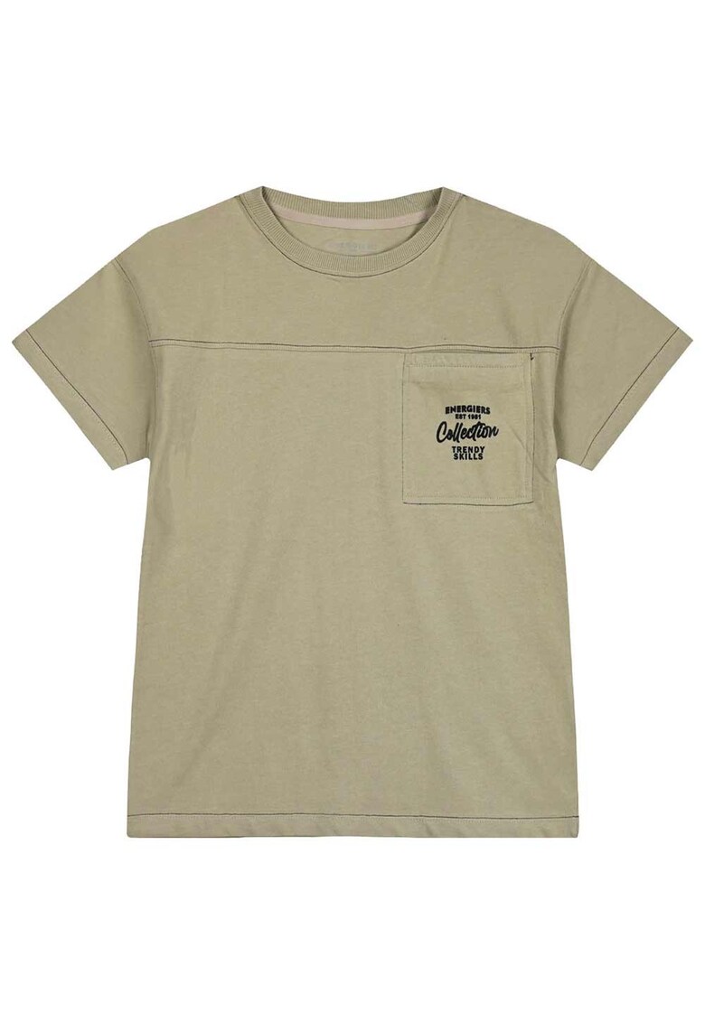 Tricou copii maneca scurta - buzunar imprimat - maro - bumbac