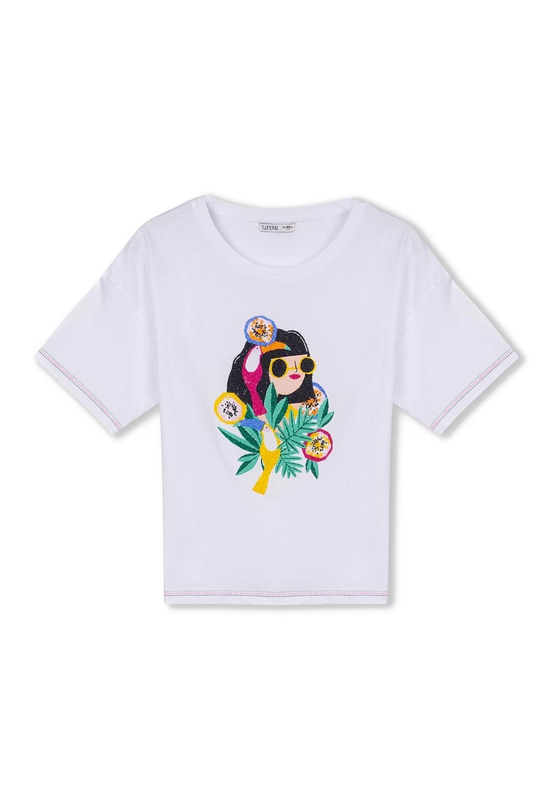 Tricou copii Ivis - croiala regulata - imprimeu - alb - bumbac organic -