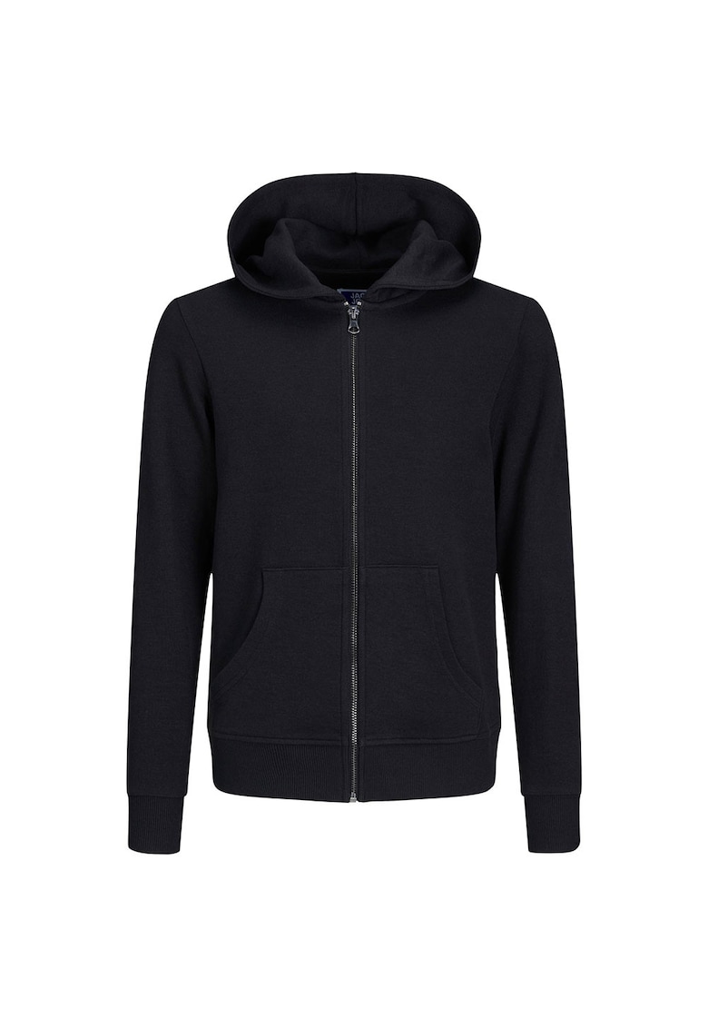 Cardigan copii croiala regulata - gluga cu snur - buzunar tip cangur - negru - bumbac -