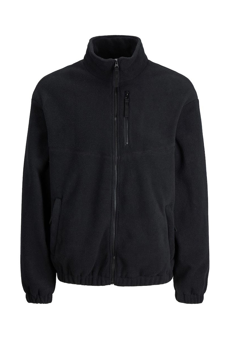 Pulover barbati croiala regulata - buzunare laterale - guler inalt - poliester - negru -