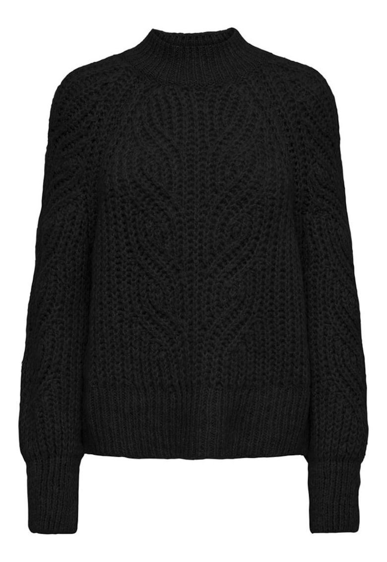 Pulover dama negru - tricotaj texturat - guler inalt - acril