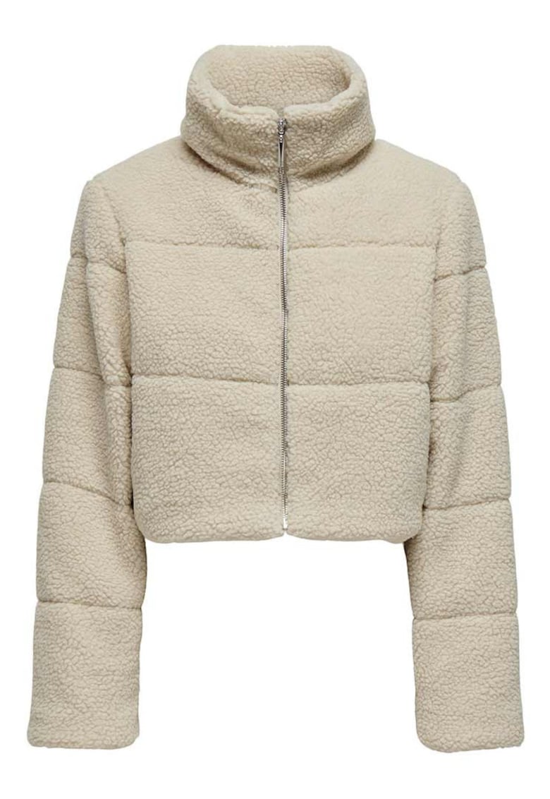 Geaca dama model teddy - guler inalt - bej - poliester -