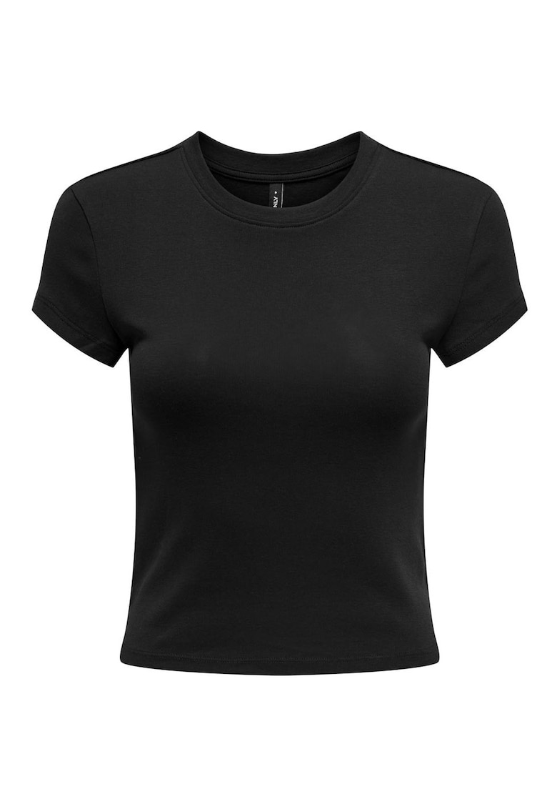 Tricou dama slim - decolteu rotund - negru - bumbac - Negru