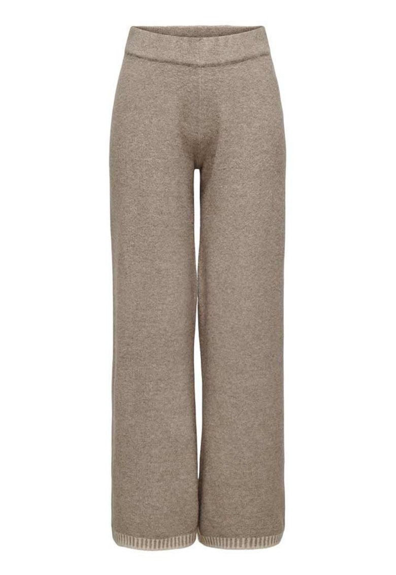 Pantaloni dama tricotati - talie inalta - poliester - bej