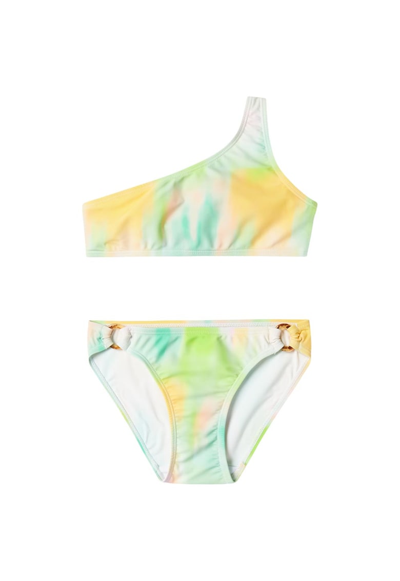 Set bikini copii un umar - verde-galben - poliester