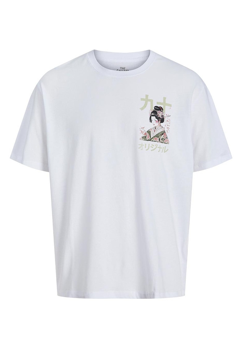 Tricou barbati - croiala lejera - imprimeu pe spate - alb - bumbac