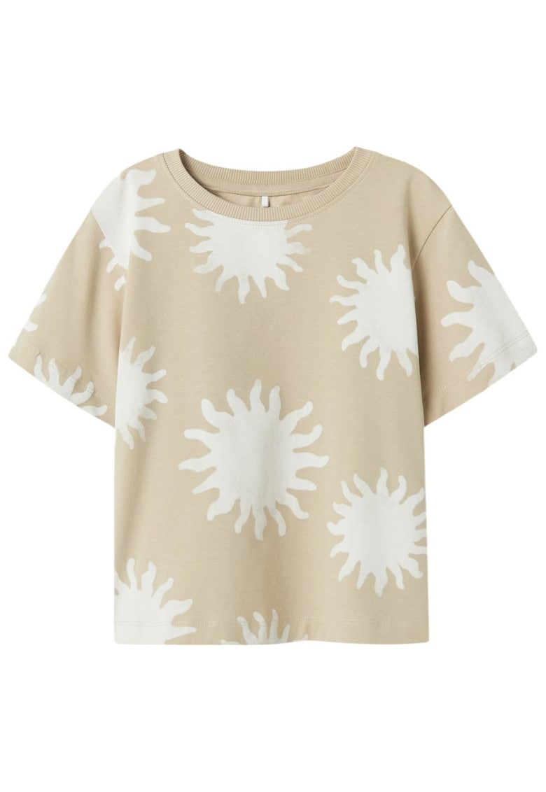 Tricou copii regular fit - decolteu rotund - bej/alb - bumbac organic
