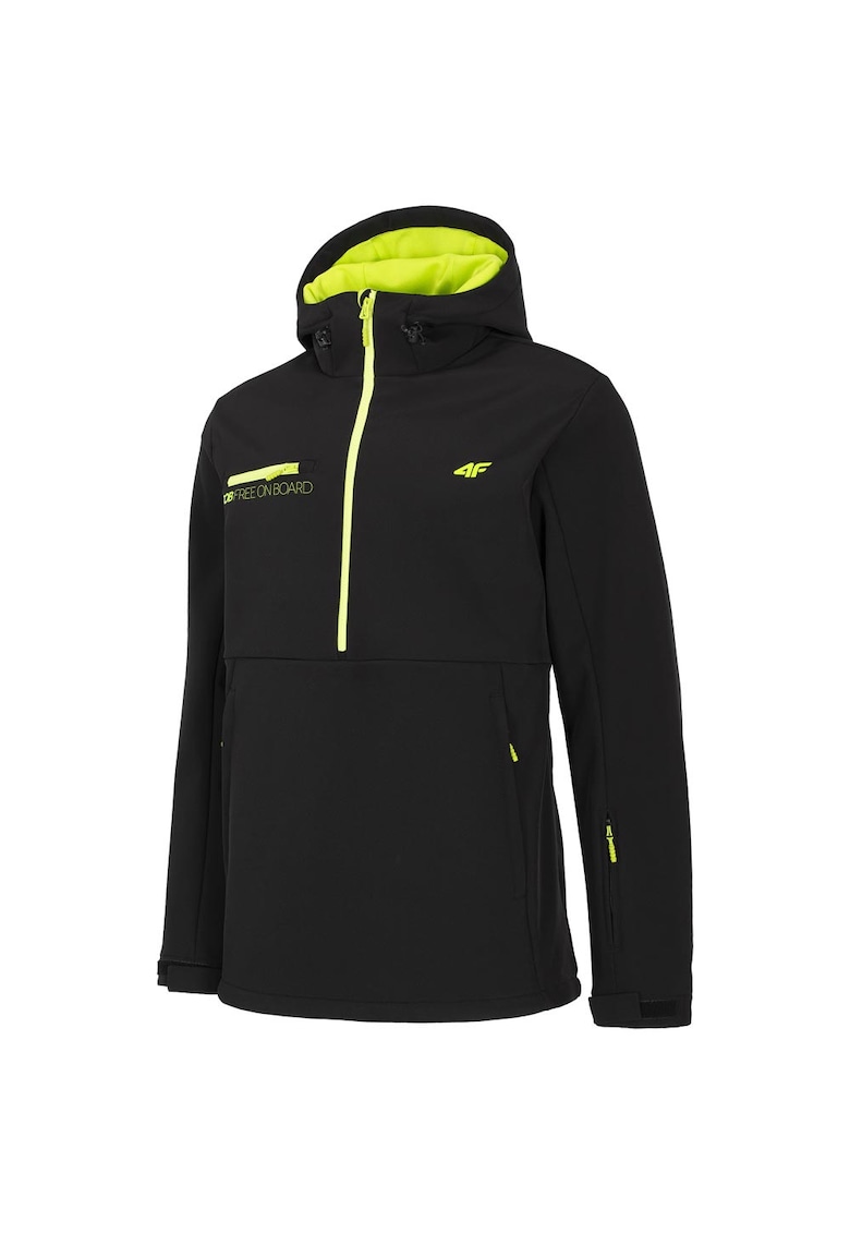 Jacheta sport neagra - poliester - cu gluga ajustabila si 3 buzunare