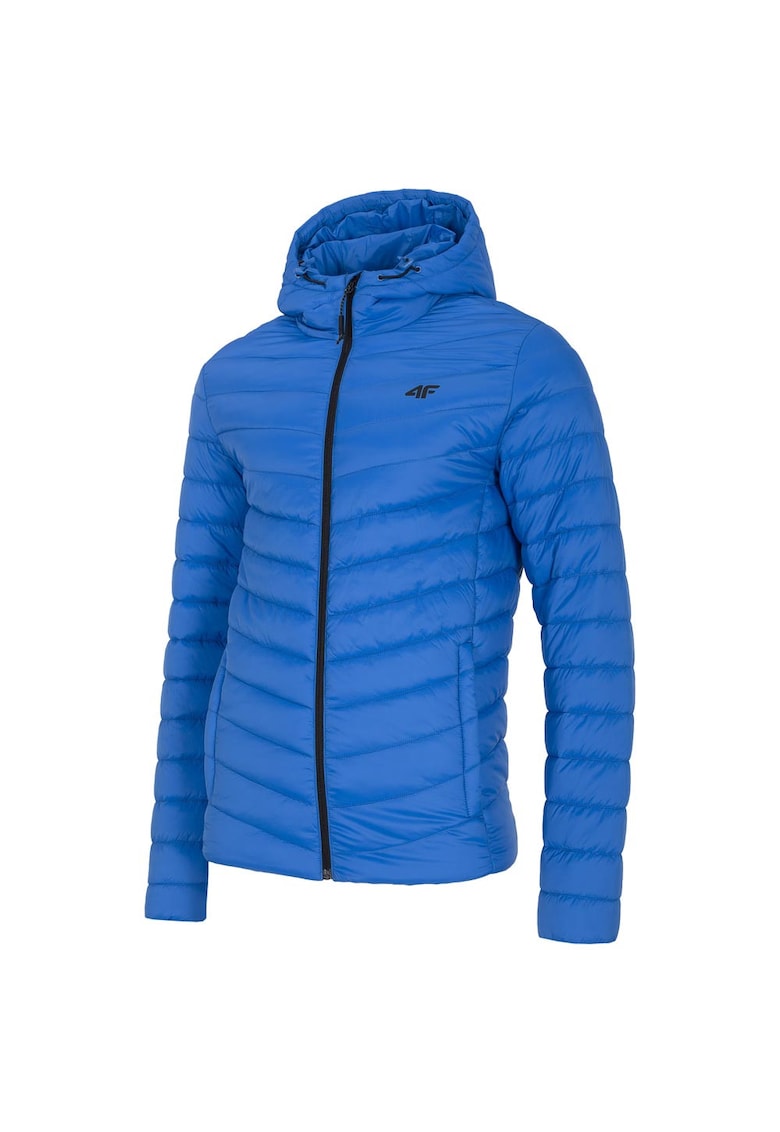 Jacheta sport albastra - poliester - croiala regulata - gluga integrata cu snur reglabil -
