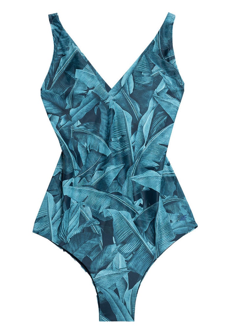 Costum de baie - unic - decolteu in V - albastru - material elastic