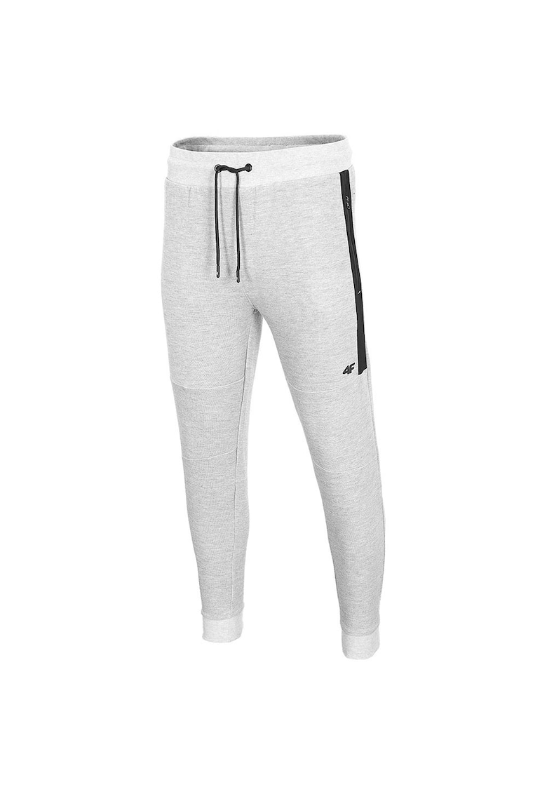 Pantaloni sport barbati gri - material elastic - cu buzunare cu fiermoar -