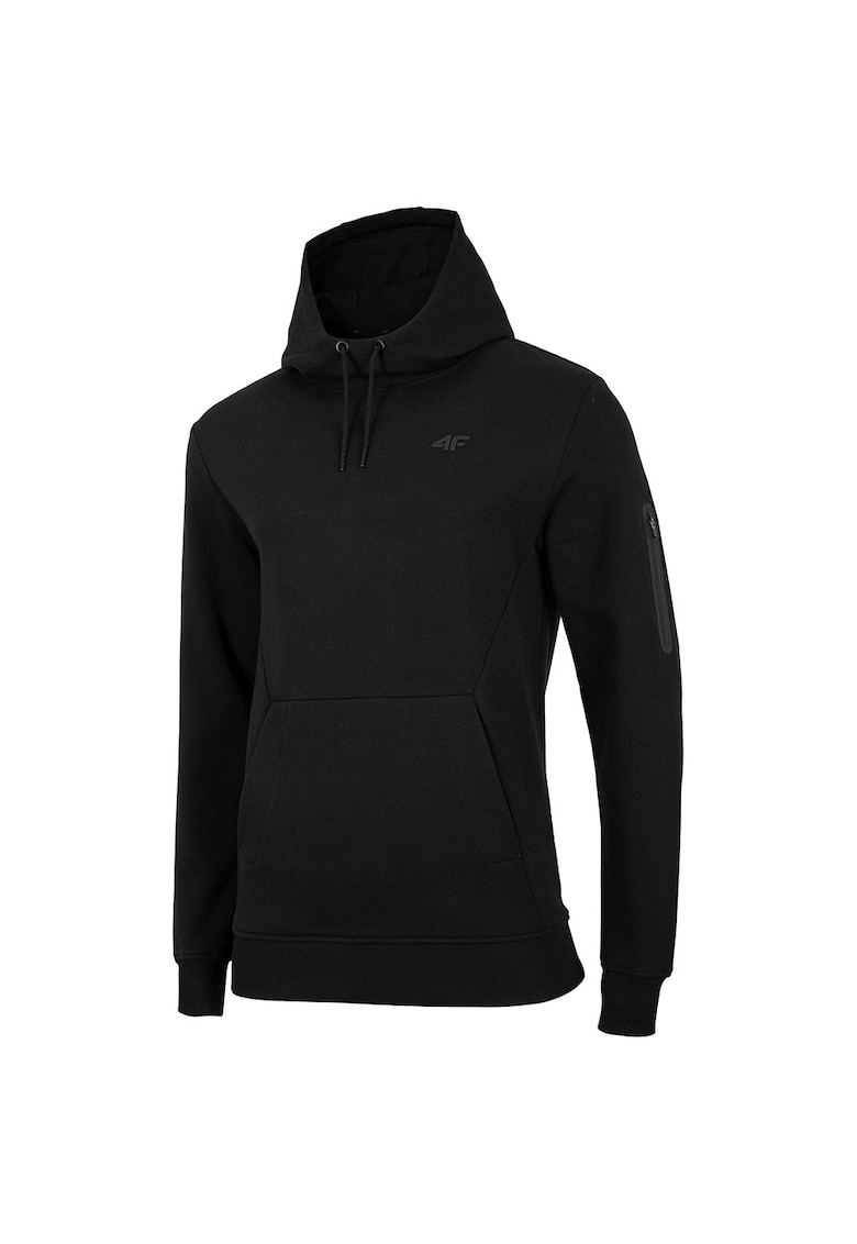 Hanorac sport barbati 3 buzunare - guler inalt cu gluga - negru - bumbac si poliester