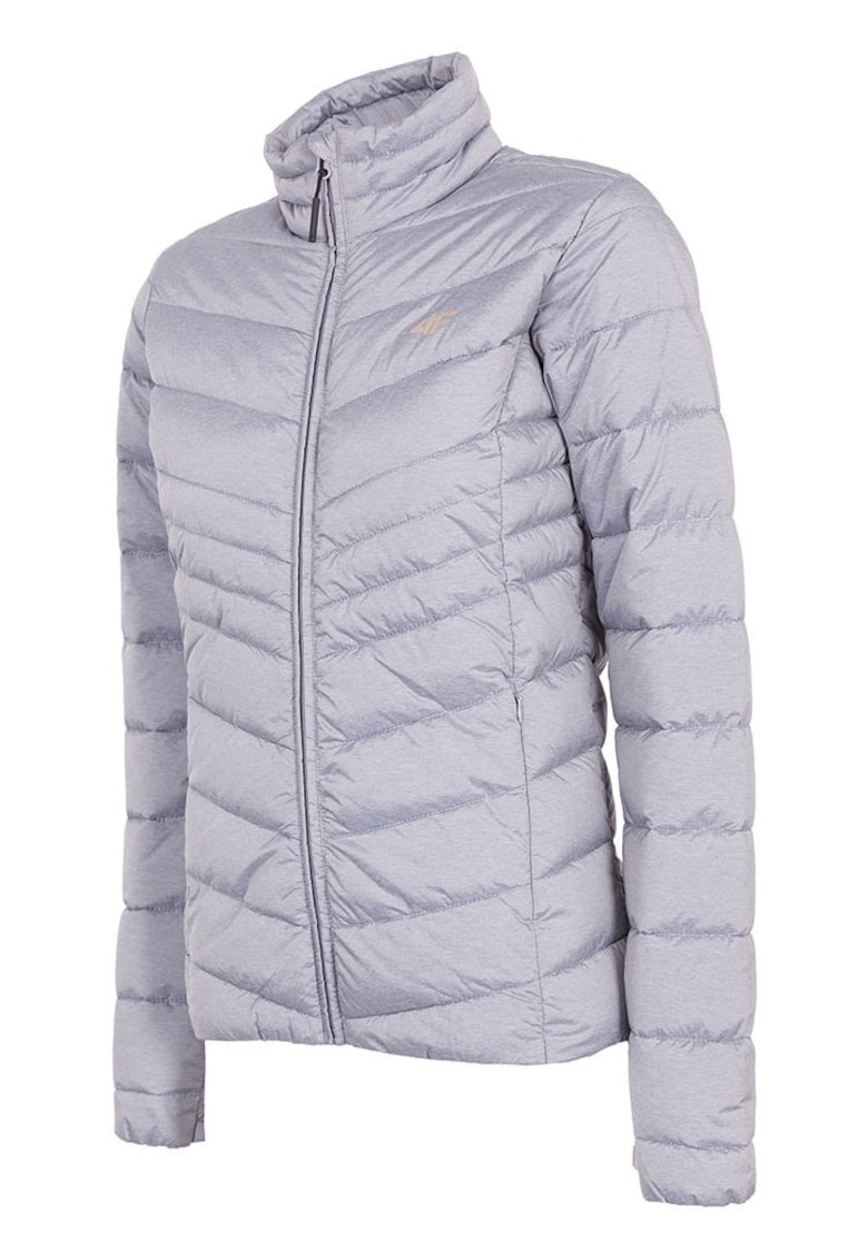 Geaca dama - gri - poliester - 2 buzunare laterale cu fermoar - umplutura sintetica matlasata -