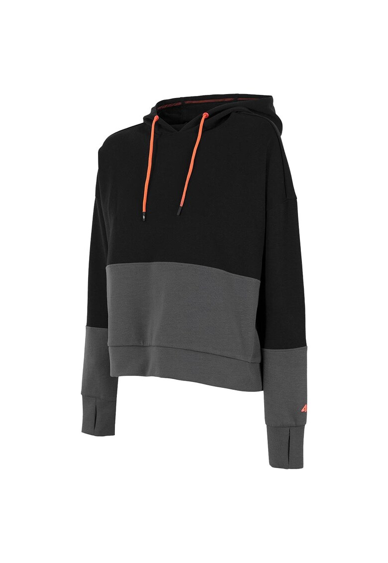 Hanorac sport dama croiala larga - gluga integrata - gri/negru - poliester-bumbac