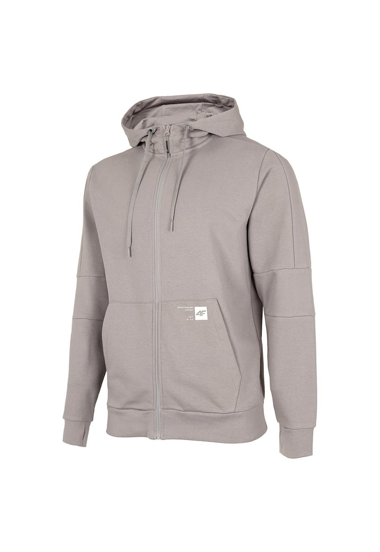Hanorac sport gri - bumbac - croiala standard - gluga integrata - fermoar complet