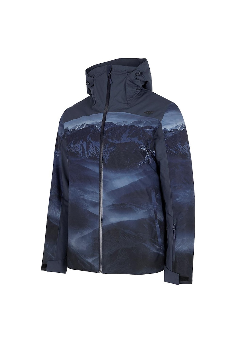 Geaca de ski croiala regulata - albastra - poliester - cu gluga ajustabila si ventilare adecvata
