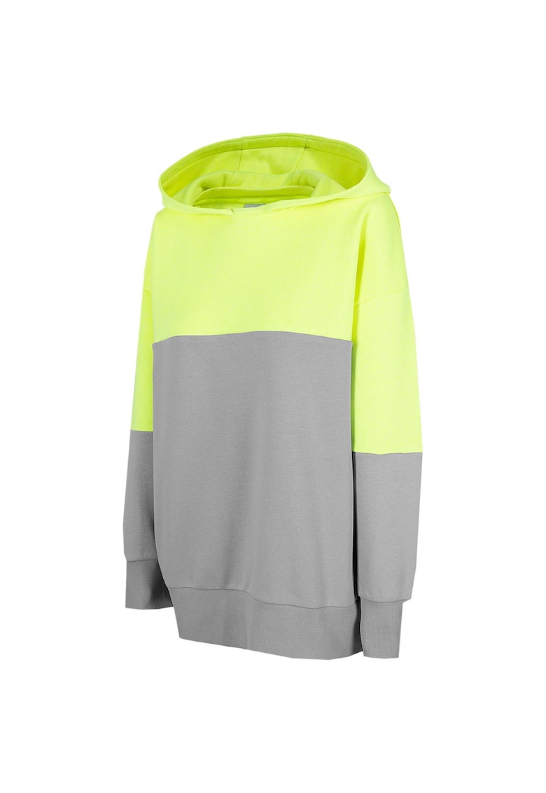 Hanorac sport dama supradimensionat - gluga integrata - bumbac/poliester - gri/galben
