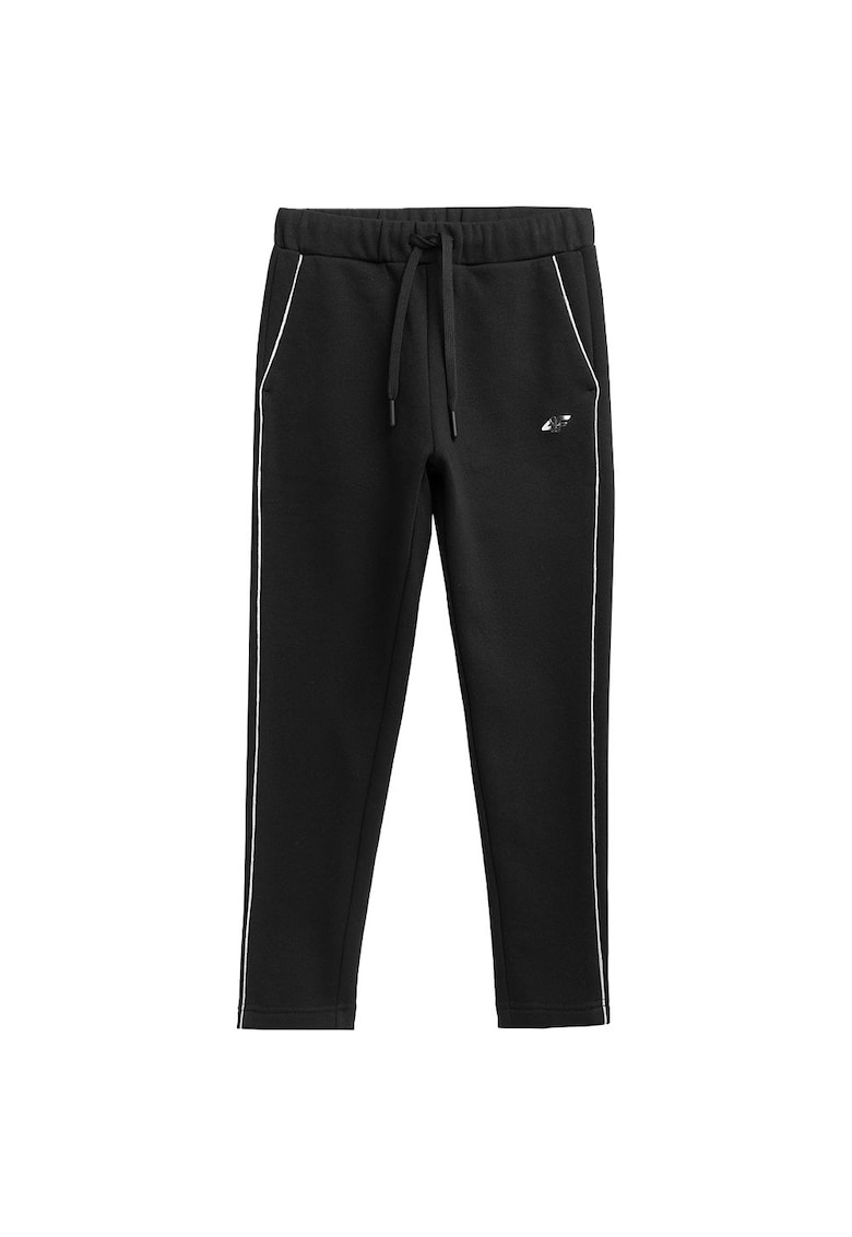 Pantaloni sport copii dungi decorative - talie cu snur - negru - bumbac/poliester