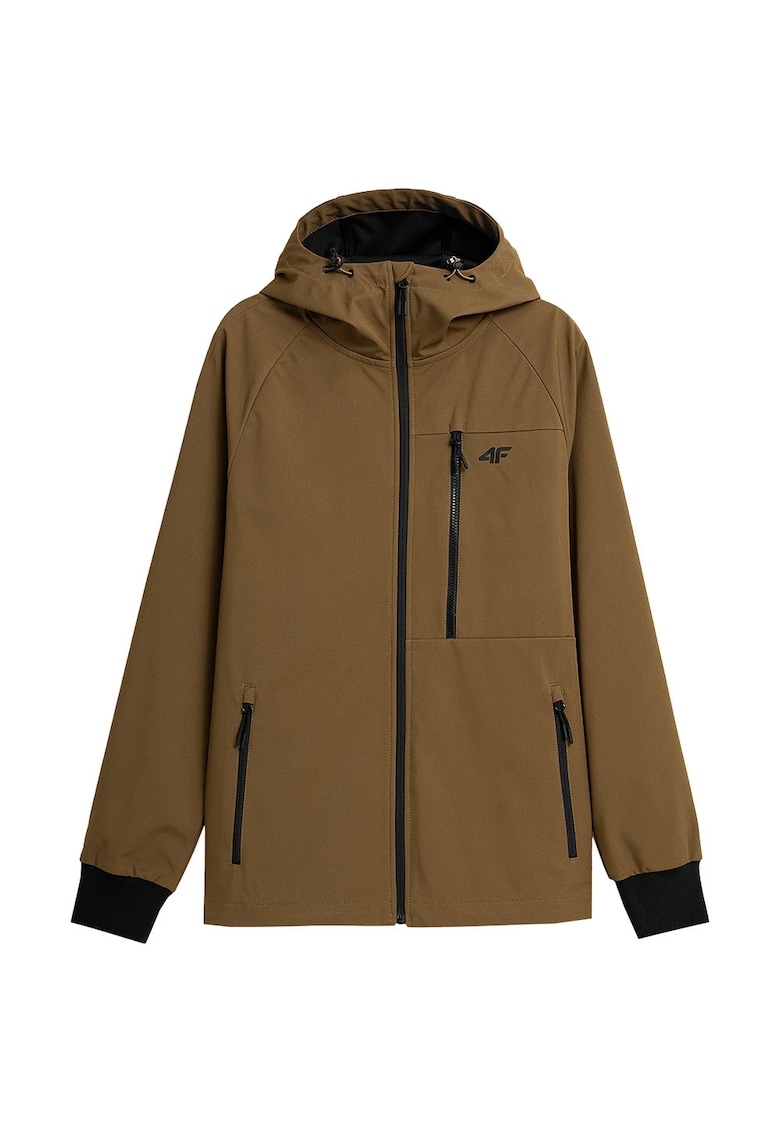 Jacheta softshell barbati - impermeabila - cu gluga - 3 buzunare - maro - poliester